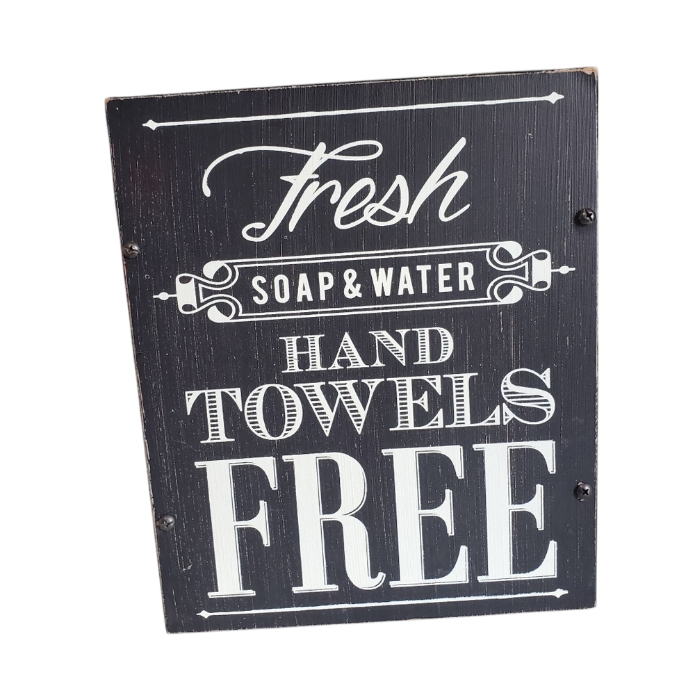 Sixtrees Wood Black and White Bathroom Sign Decor